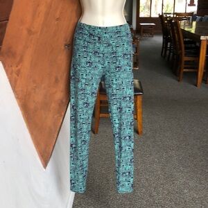Lularoe Jacquard Graphic Teal Leggings One Size